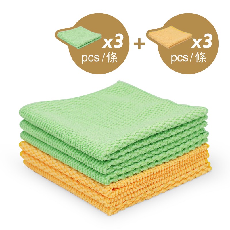 竹纤维微纤洗碗布 ECB 343030YG3 6条/包,黄色3条+绿色3条 
