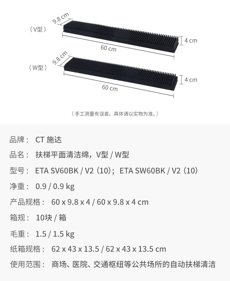 扶梯平面清洁绵V型W型产品参数-型号ETA SV60BK/V2(10) ETA SW60BK/V2(10)
